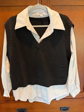 eesome Black Knit V-Neck Sweater Vest with attached white blouse